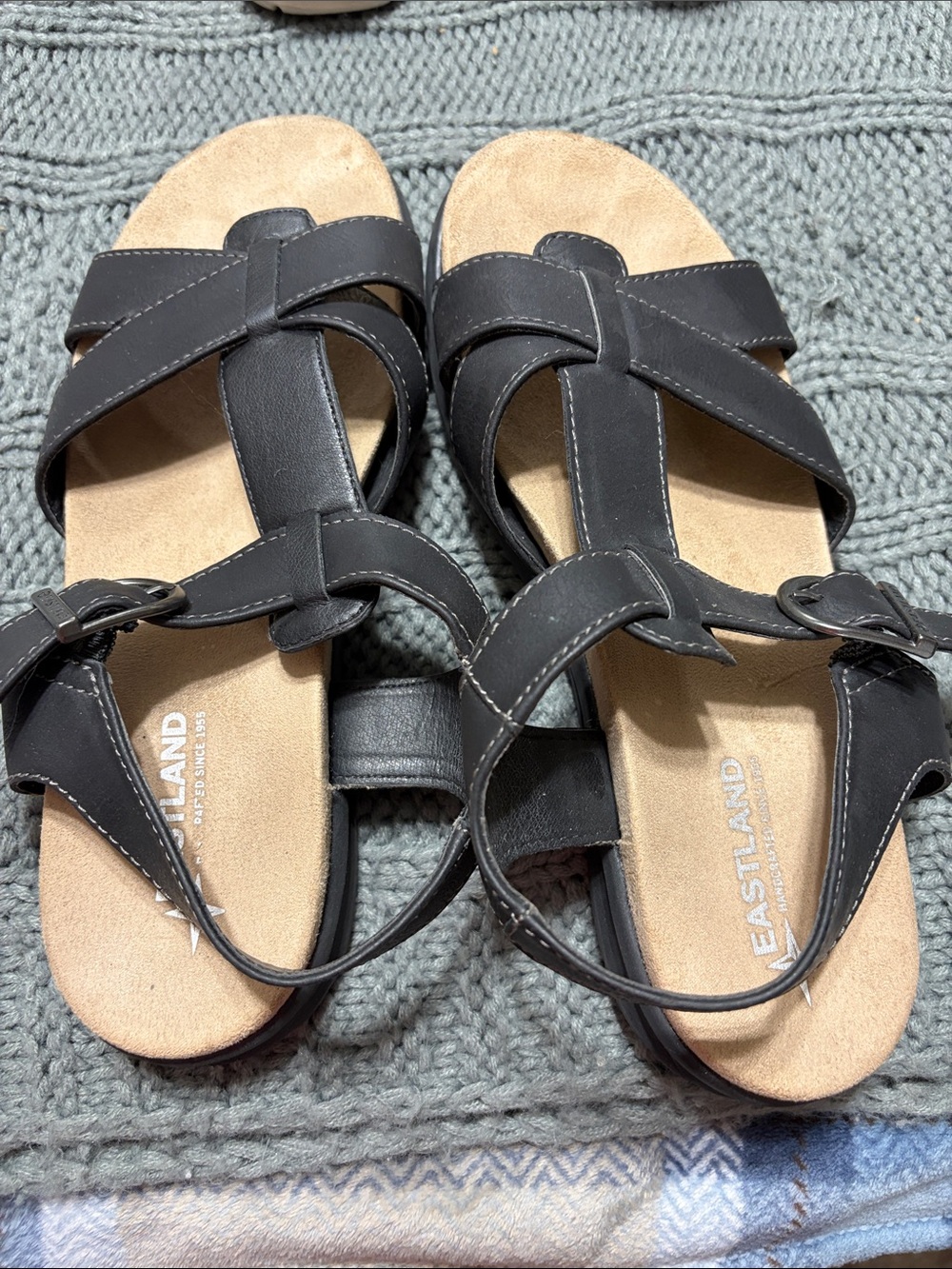Eastland Black Crisscross Leather Sandals